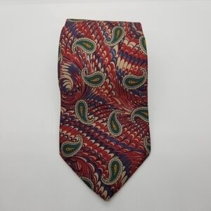 Liberty of London red patterned tie with green paisley medallions